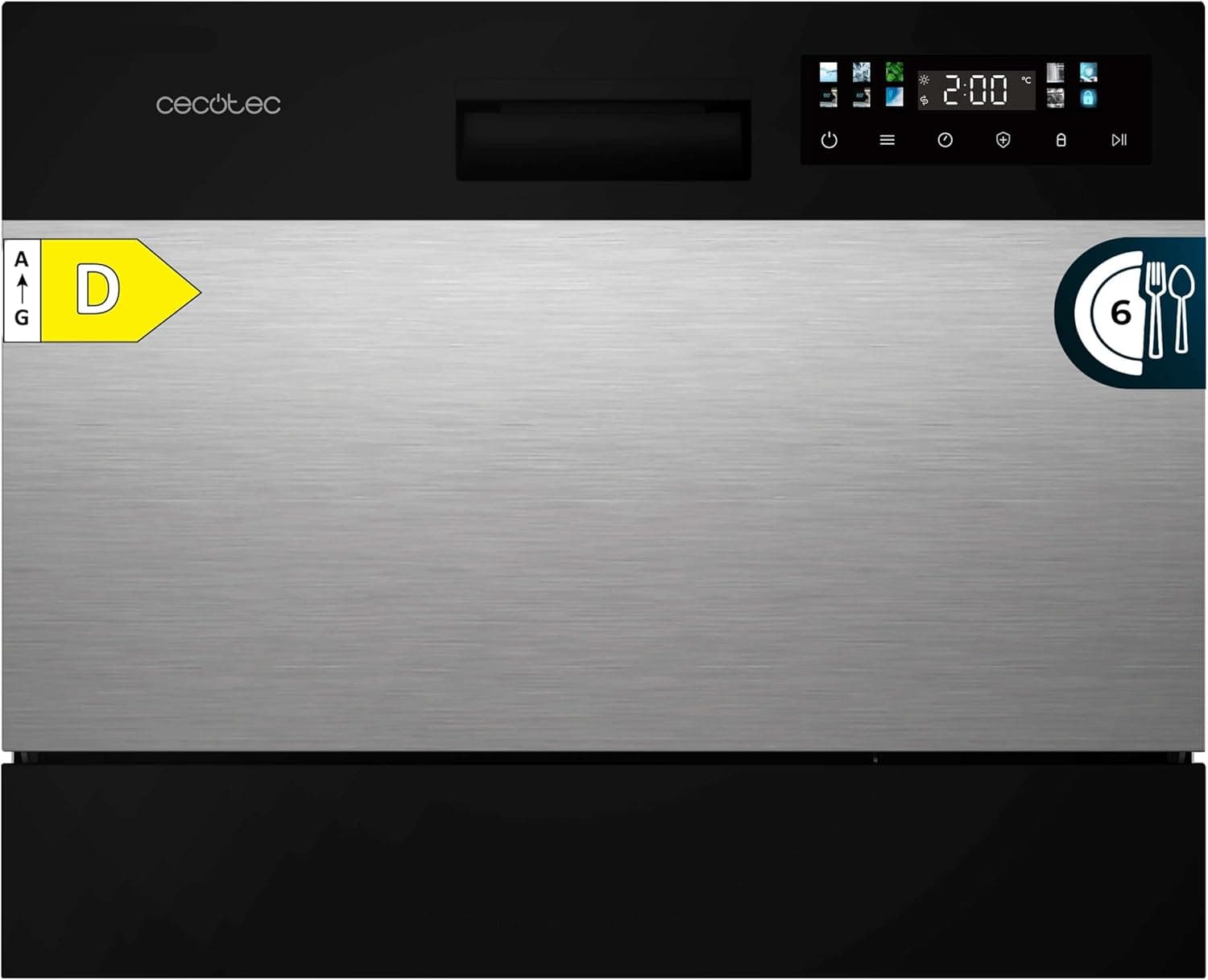 Cecotec Lava-louças compacto livre instalação 6 talheres Bolero Aguazero 2300 Inox. 6 talheres, 8 programas, classe D, Touch Panel colorido, Delay Start, função pré-lavagem, Dry+, Germ Shield