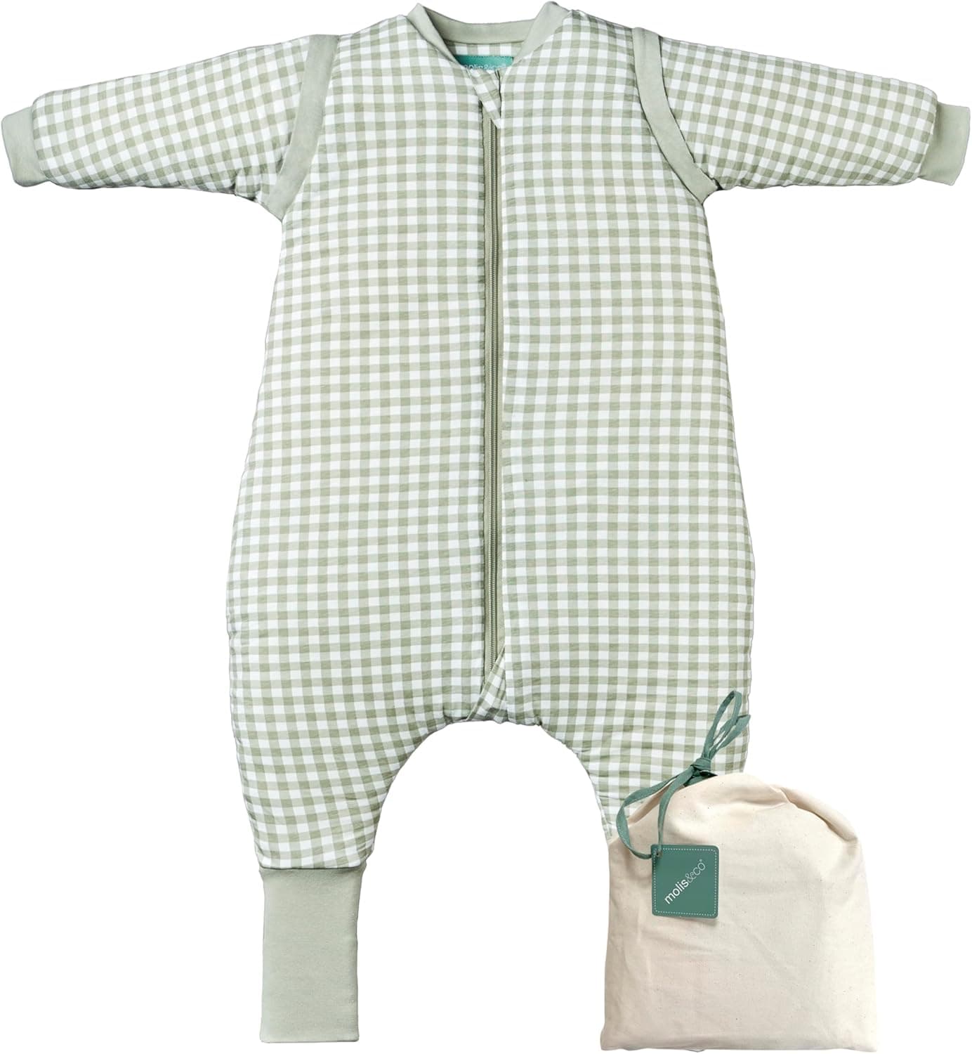 molis&co. Pijama manta com mangas destacáveis, meias antiderrapantes, TOG 2,5 estampado Mint Tea, 100 % algodão, certificado Oeko-TEX 100, 6 meses