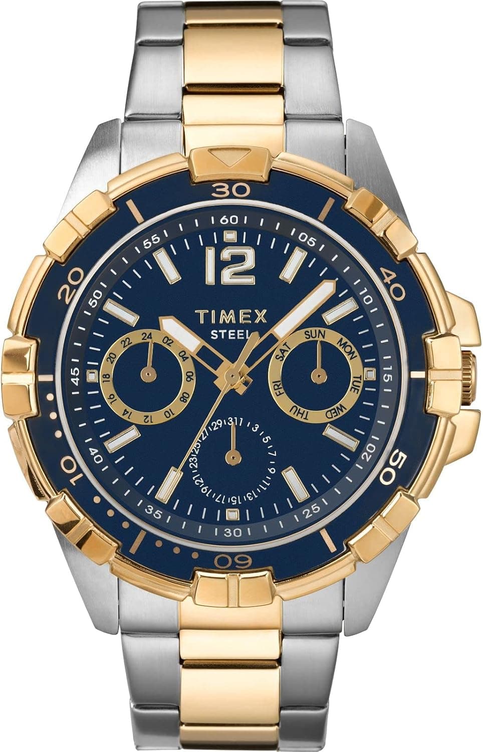 Timex Classics Relógio multifuncional para homem, 44,5 mm, aço inoxidável
