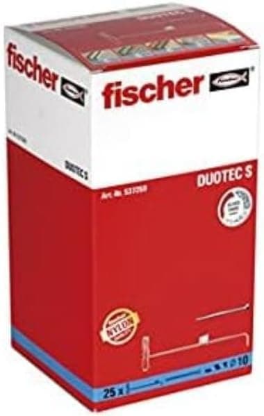 Fischer DuoTec 10 mm | Caixa com 25 buchas para pladur e 10 parafusos de fixação