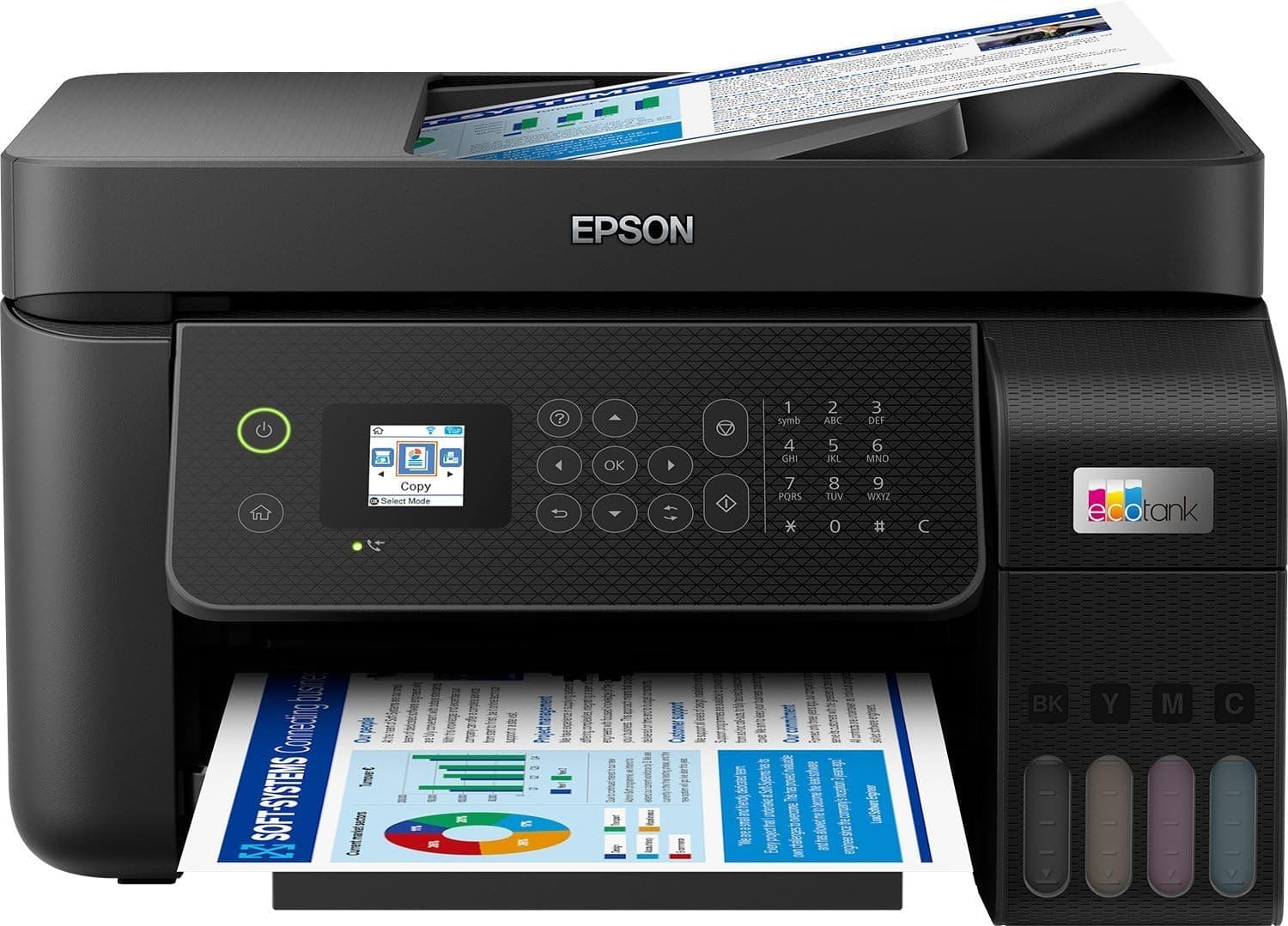 Epson EcoTank ET-4800, impressora Wi-Fi A4 multifunções com depósito de tinta recarregável, alimentador de documentos (ADF), ecrã LCD, 4 em 1: Impressão, copiadora, scanner, fax, impressão móvel