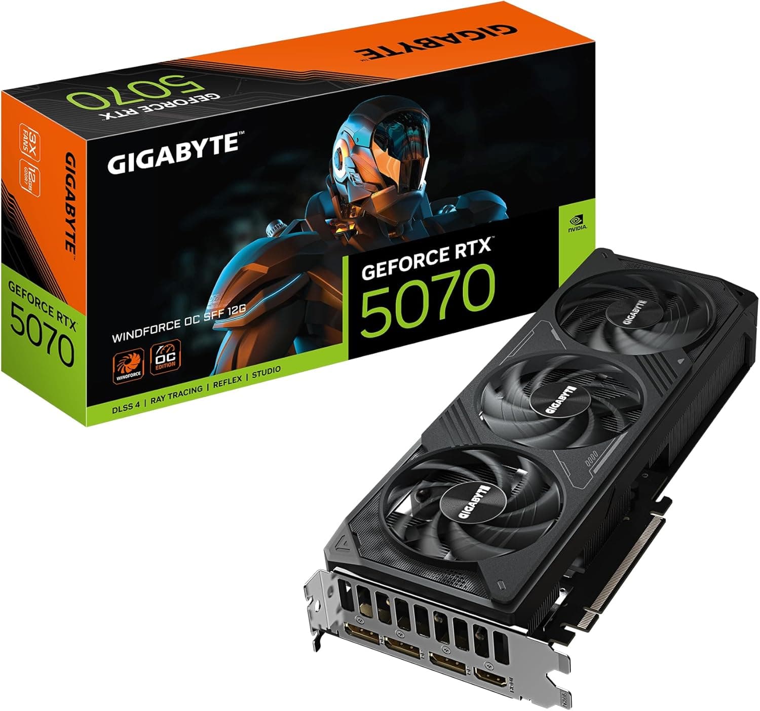 Gigabyte GeForce RTX 5070 WINDFORCE OC SFF 12G Placa gráfica - 12 GB GDDR7, 192 bits, PCI-E 5.0, 2542 MHz Core Clock, 3 x DP 2.1a, 1 x HDMI 2.1b, NVIDIA DD LSS 4, G V-N5070WF3OC-12GD