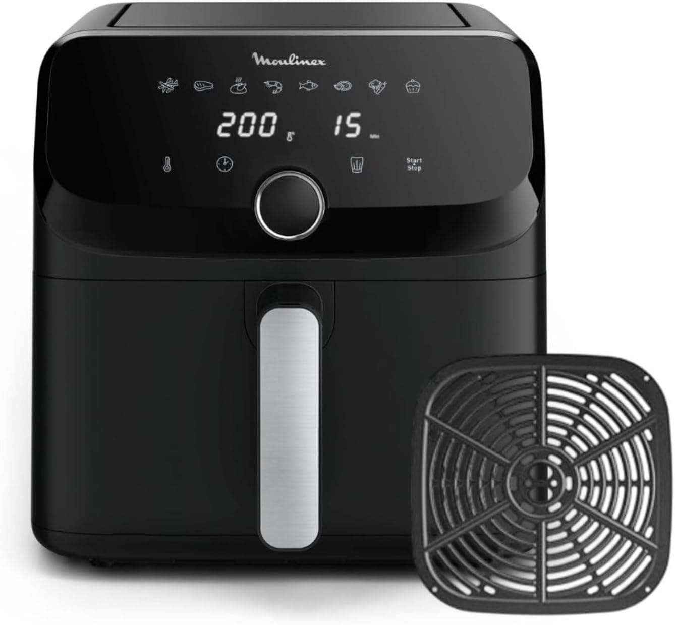 Moulinex Easy Fry Mega, fritadeira de ar XL de 7,5 l, 8 programas automáticos, design compacto, cozinha até 8 rações, economia de energia e tempo, peças de máquina de lavar louça, EZ8558F0