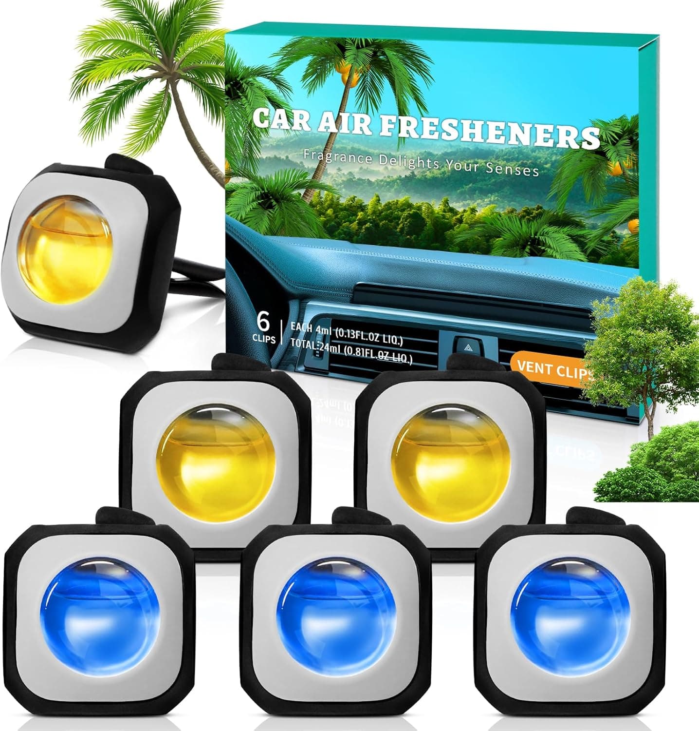 Scent-Hi Ambientador de carro, selva preta e Havai clipes para ambientadores de carro, elimina e evita maus odores do seu carro, pack 6 unidades (6 x 4 ml) Donn