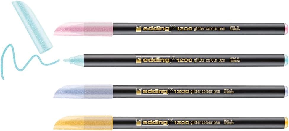 Edding 1200 Pack de 4 marcadores com purpurina, tons pastel, pintura redonda de 3 mm