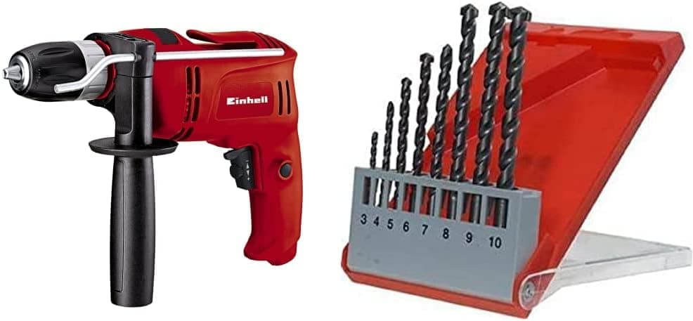 Einhell Broca de percussão elétrica com cabo - TC-ID 650 E. 650 W, 240 V, 2600 RPM KWB 49038900 - Estojo com brocas de pedra de 3-10 mm, 8 peças