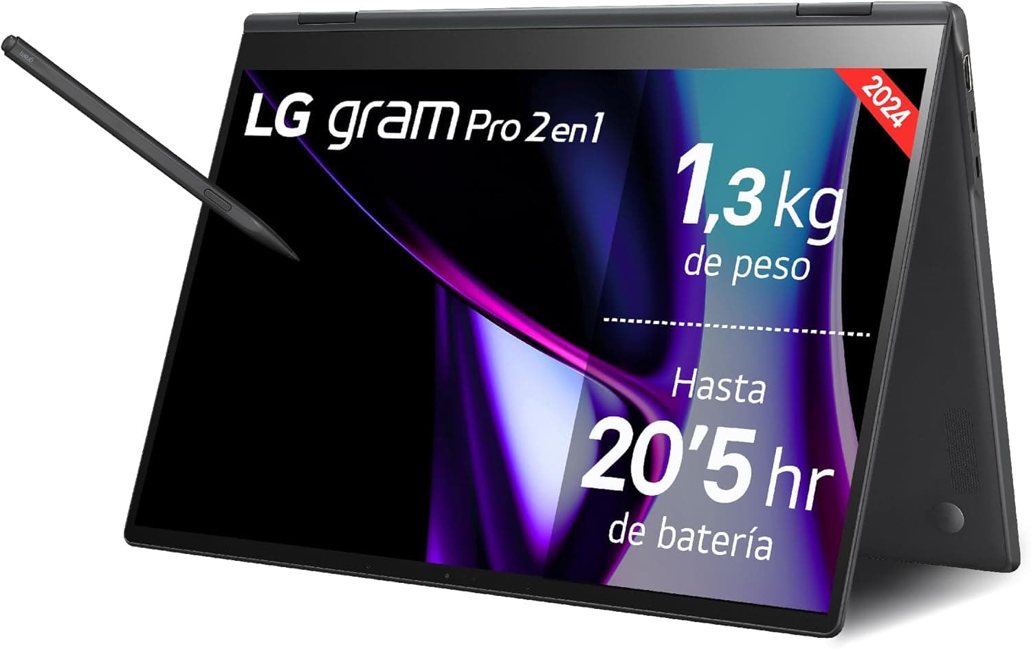 LG Gram Pro 16T90SP-K.AA75B | Portátil 2 em 1 ultraleve de 16" com ecrã OLED tátil, Intel Core Ultra 7, 16 GB RAM e 512 GB SSD