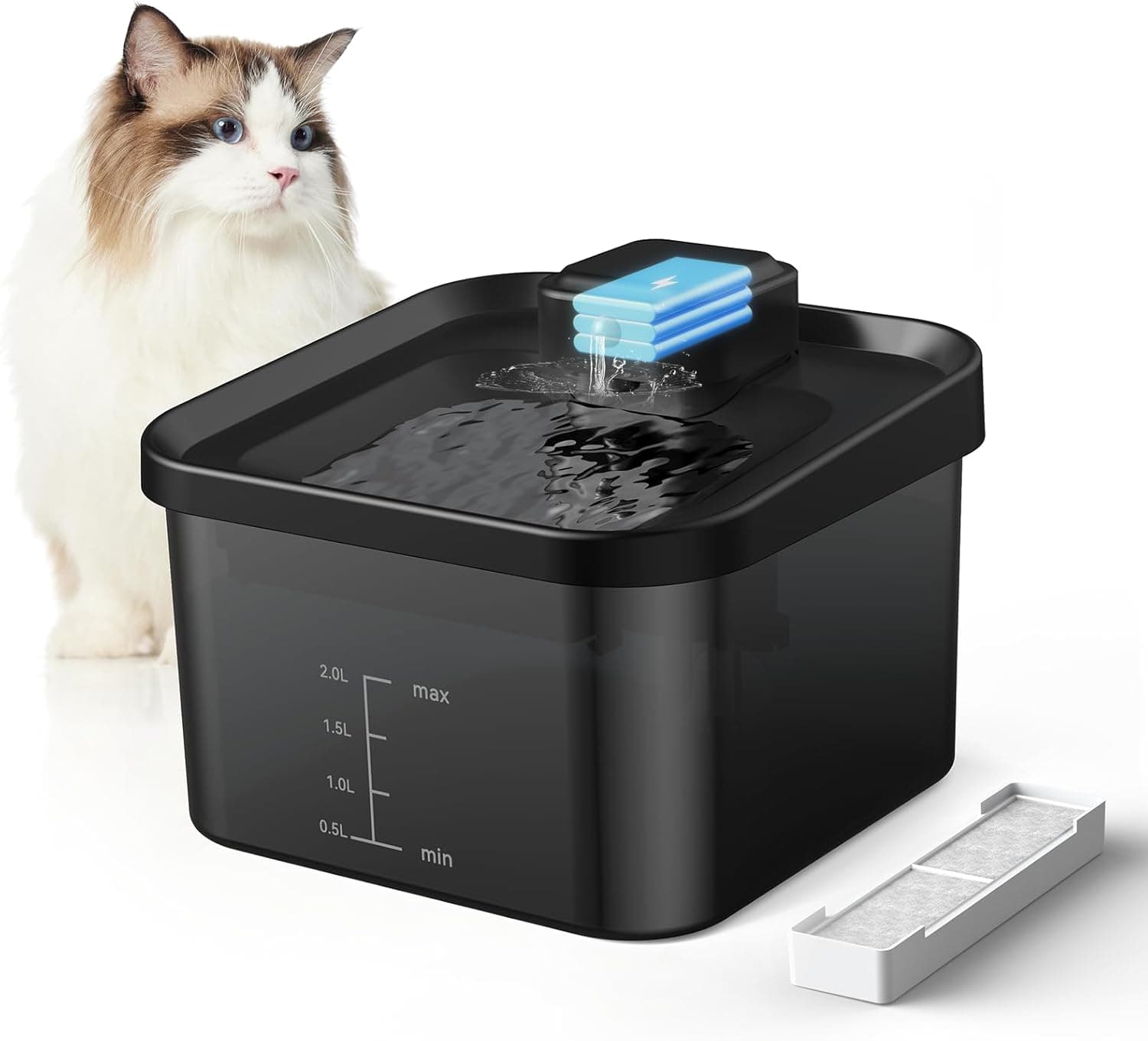 EVARY 2 l Fonte para gatos, bebé gatos 4000 mAh para gatos, fonte para gatos sem fio com sensor infravermelho para gatos, funciona silenciosamente sem eletricidade sem fios
