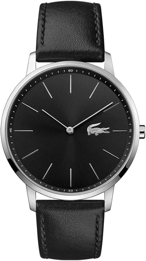 Lacoste Relógio analógico de quartzo para homem com correia em couro preto - 2011016, Correia