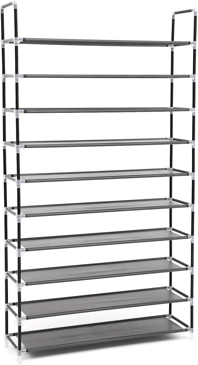 SONGMICS Sapato de 10 níveis, organizador de sapatos, com capacidade para 50 pares de sapatos, para sala de estar, guarda-roupa e hall de entrada, 100 x 29 x 175 cm, preto LSR10H
