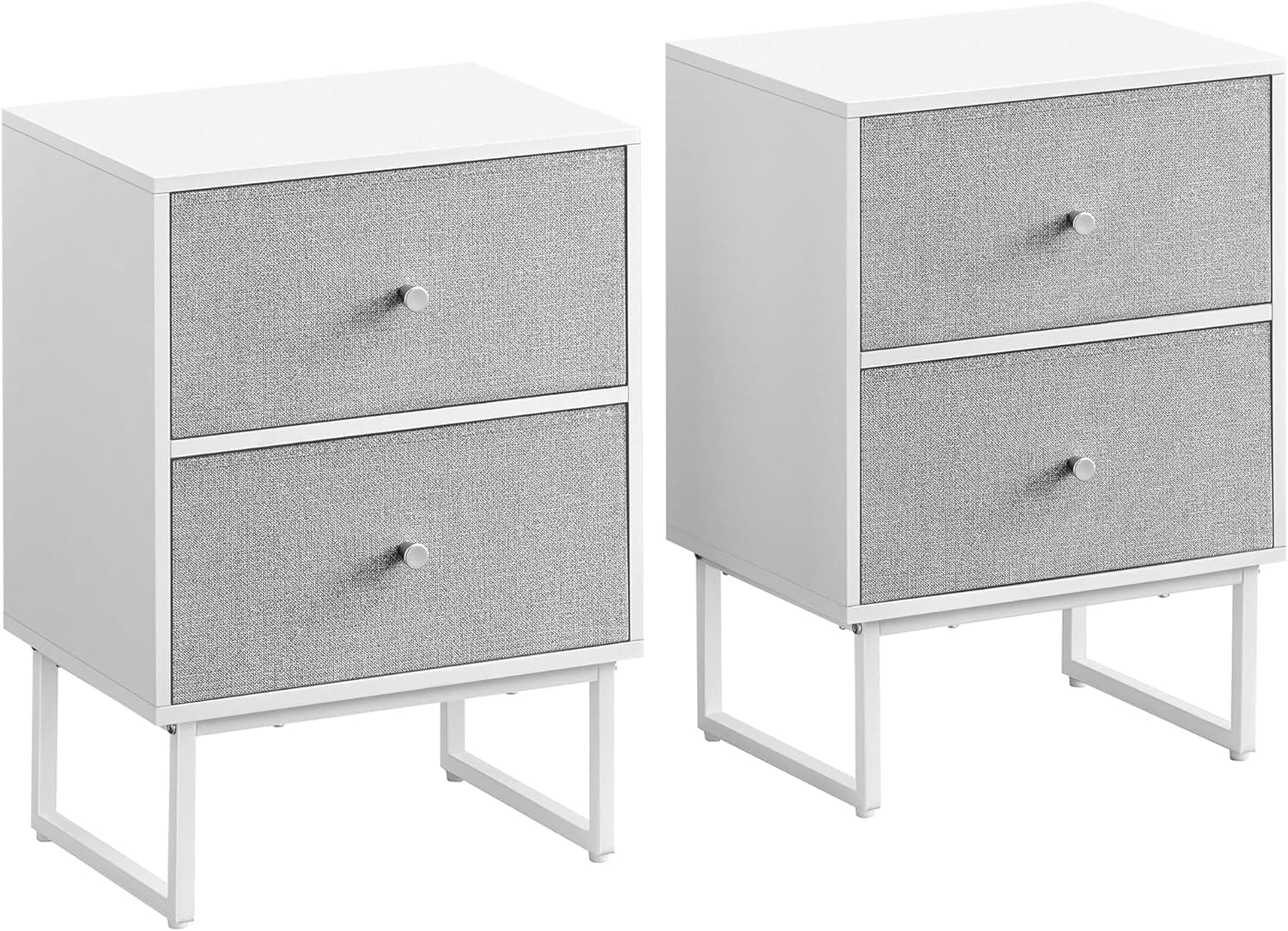 VASAGLE LGS229W14 | Conjunto de 2 mesas de cabeceira com gavetas em tecido amovível em branco e cinzento
