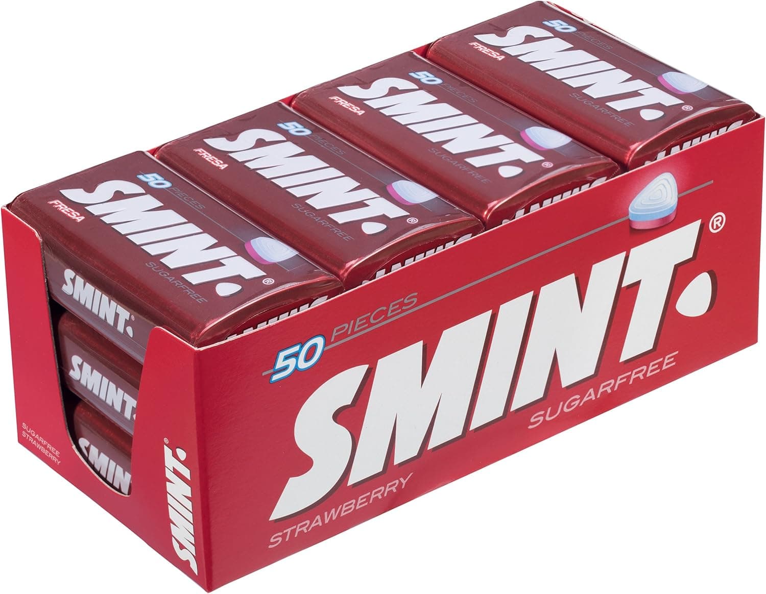 Smint Tin morango, caramelo comprimido sem açúcar, 12 unidades de 35 g. (Total 420 gr.)