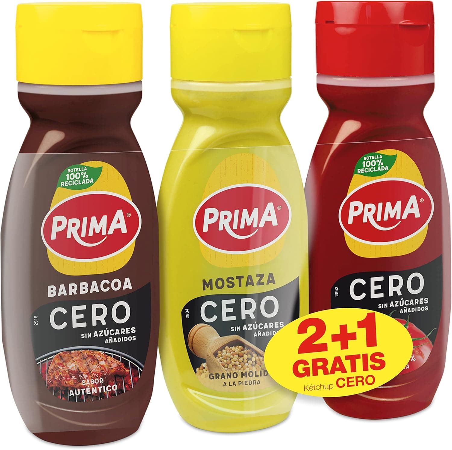 Prima Pack poupança 2 + 1 molhos de alta qualidade zero sem adição de açúcares 265Gr. BBQ, mostarda + kétchup grátis