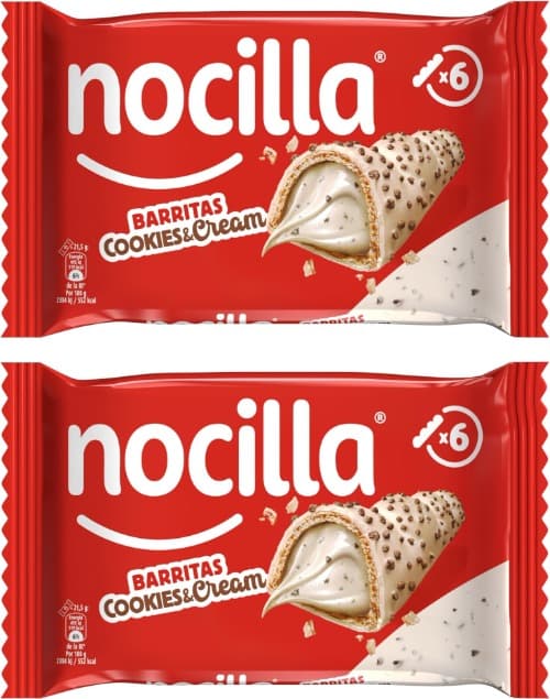 Nocilla Cookies & Cream | Barras de bolacha com creme de leite, avelãs e cacau sem óleo de palma, pack de 6 unidades x 2
