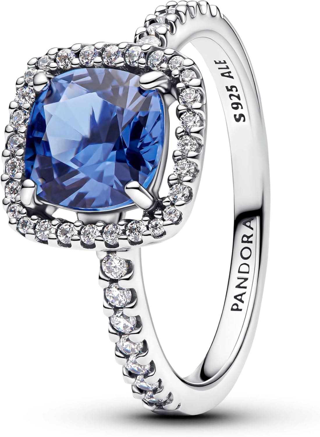 PANDORA Anel mulher prata brilhante quadrado azul aréola 193550C01