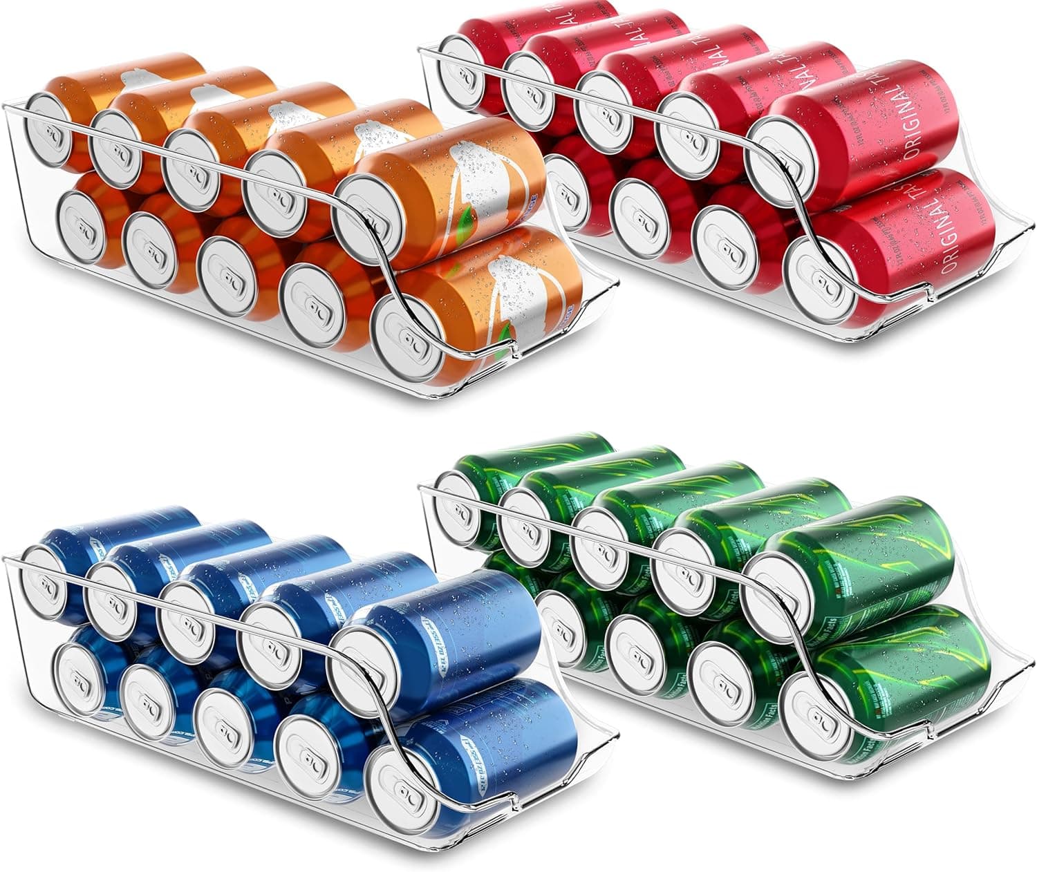 KICHLY Organizador de latas de frigorífico (embalagem de 4) - empilhável e economiza espaço - dispensador de latas de refrigeração para despensa, frigorífico, congelador e lavandaria (claro)