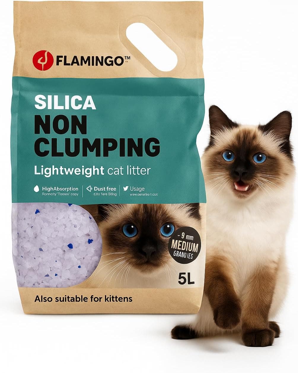 Flamingo - Cama para gatos de sílica granulados de tamanho médio 5 l, adequada também para gatinhos, absorve rapidamente