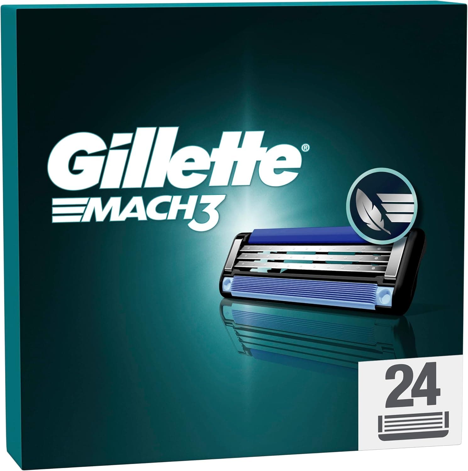 Gillette Mach3 Base Pack de 24 peças sobressalentes para máquinas de barbear para homem, lâminas de barbear com 3 folhas e faixa lubrificante para uma barbear suave, compatível com todos os manípulos