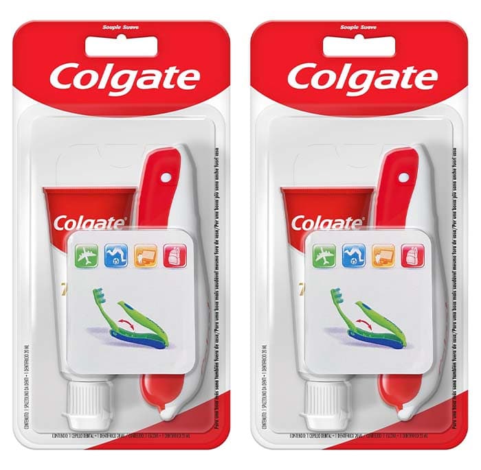 Colgate Total Kit de viagem escova de dentes macia com pasta de dentes pendurada total, pack escova dentífrica 20 ml x 2