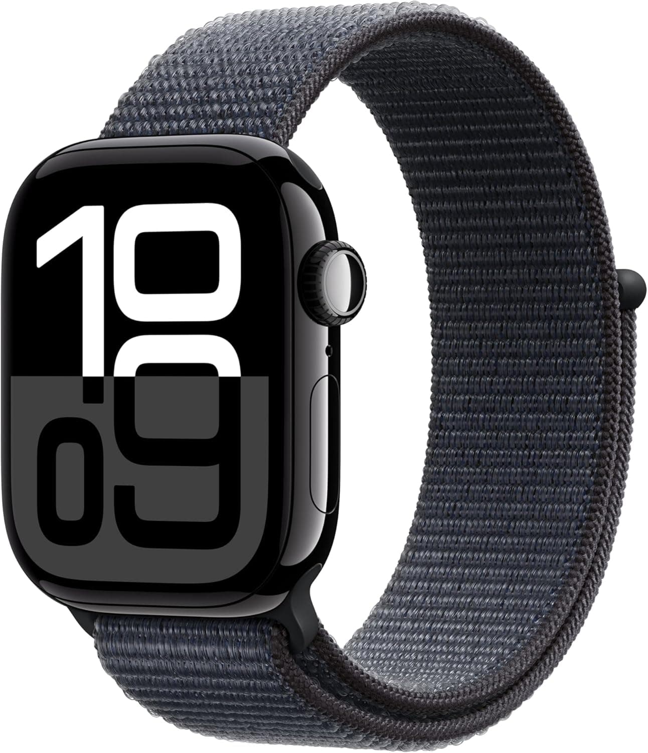Apple Watch Series 10 GPS Smartwatch com caixa de alumínio preto brilhante de 42 mm e correia desportiva Loop tinta - tamanho único. Monitor de treino, ecrã Retina sempre ativo e neutro em carbono