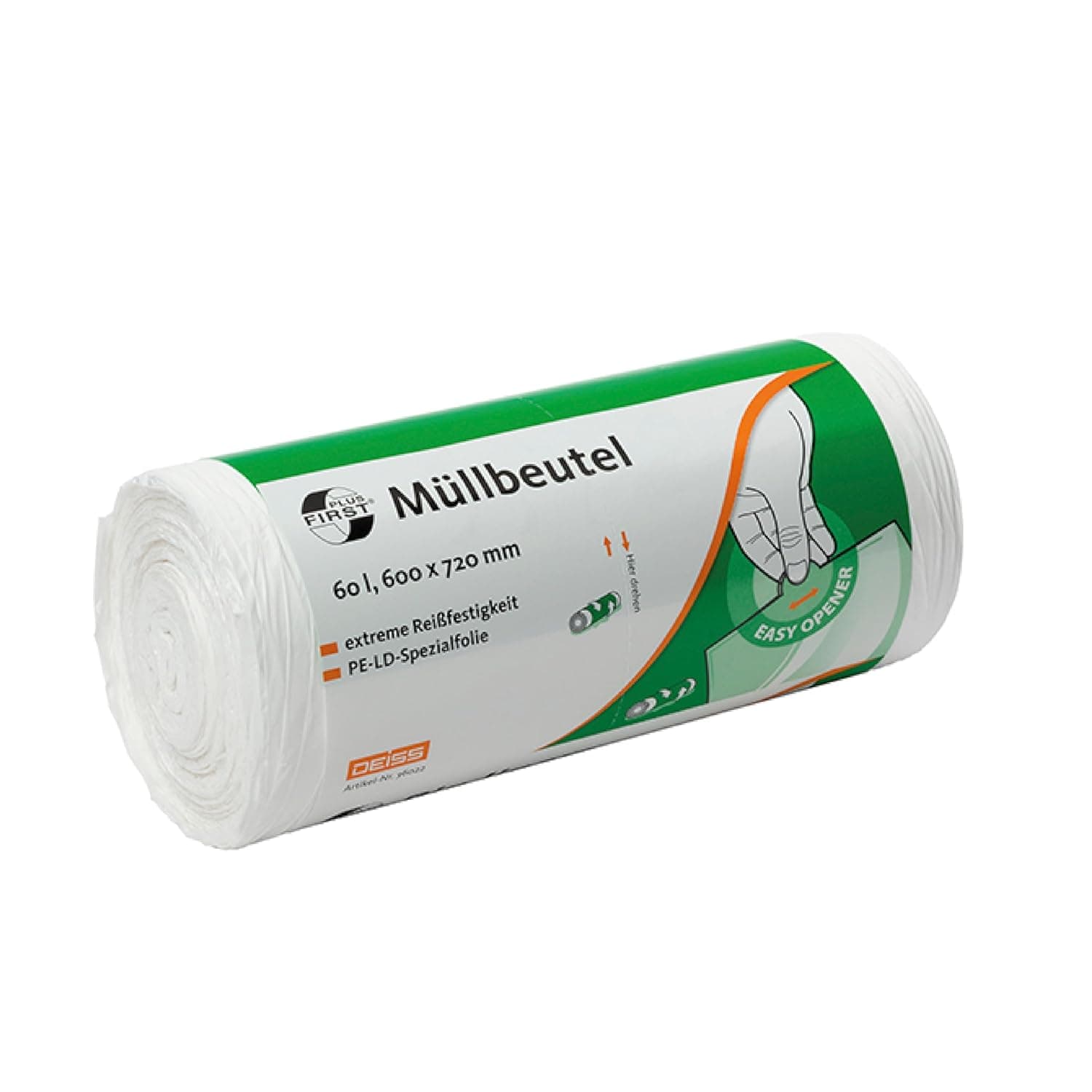 DEISS FIRST Plus Sacos de lixo (60 l, 50 unidades), branco