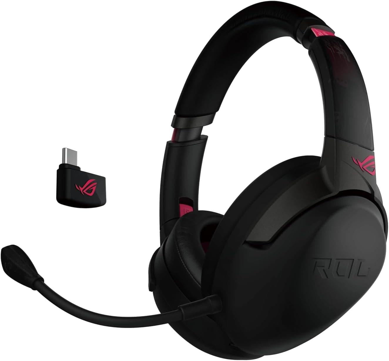 ASUS ROG Go 2,4 Electro Punk - Auscultadores de gaming sem fios de 2,4 GHz com ligação USB-C (tm), microfone de cancelamento de noise, baixa latências, compatível com PC, Max, Nintendo Switch, PS4
