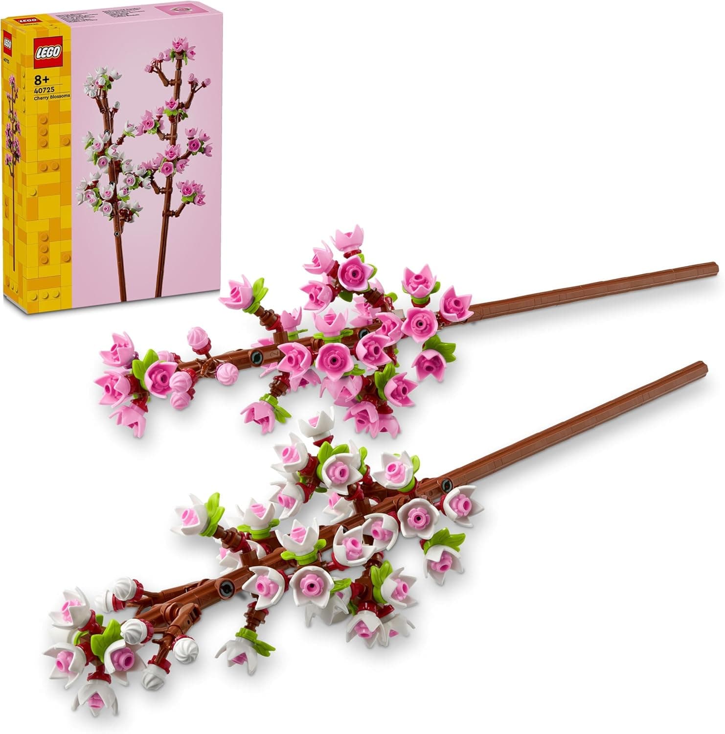 LEGO Botanical flores de cerejeira artificiais para decoração de quarto e acessório floral para secretária, presente do dia da mãe e meninas e meninos de 8 anos, ramo de cor rosa e branco 40725