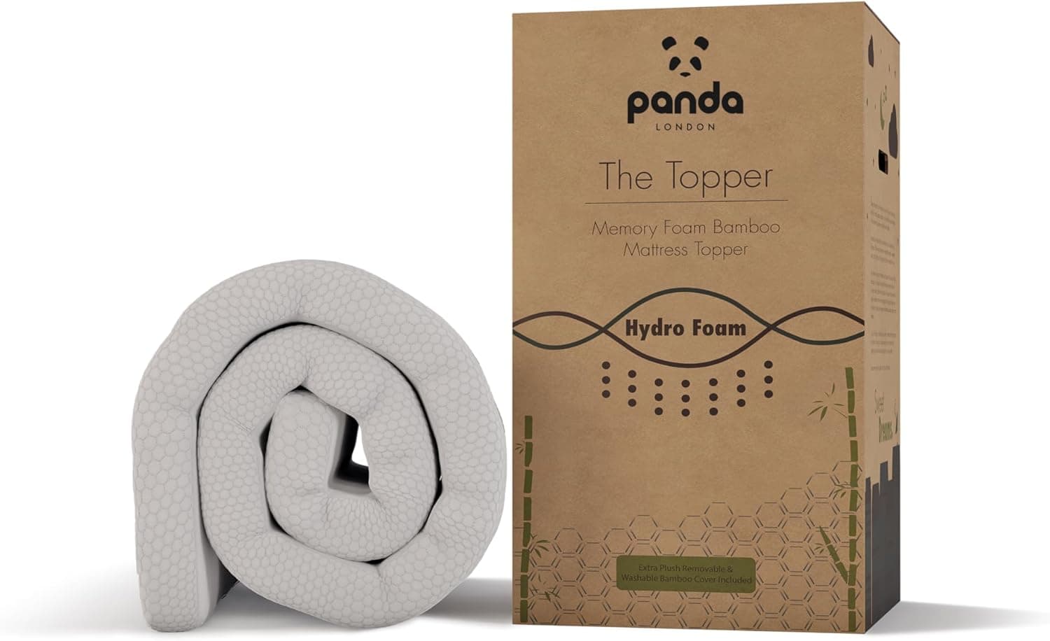 Panda Memory Foam Gel | Topper de colchão Hydrofoam em bambu 200 x 90 x 5 cm
