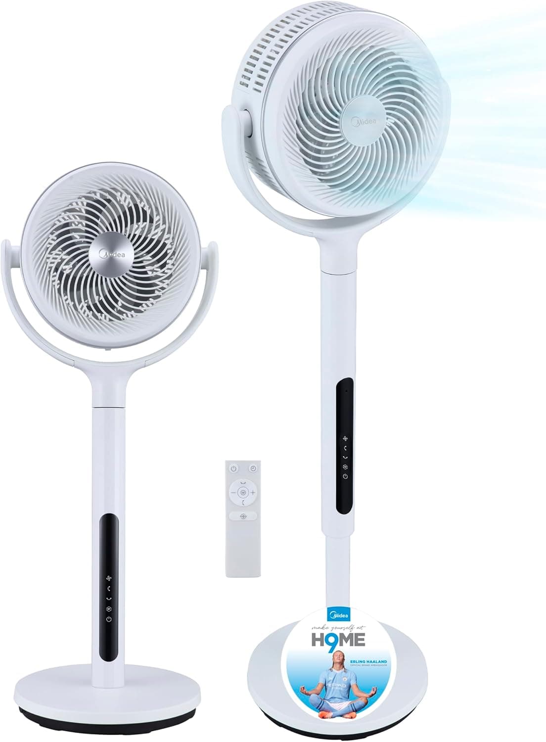 MIDEA Ventoinha de pé de 12 velocidades com controlo remoto, ventoinha silenciosa com oscilação de 120º + 135º, ventoinhas com temporizador, filtro e Aspa duplo, fluxo de ar até 24 m