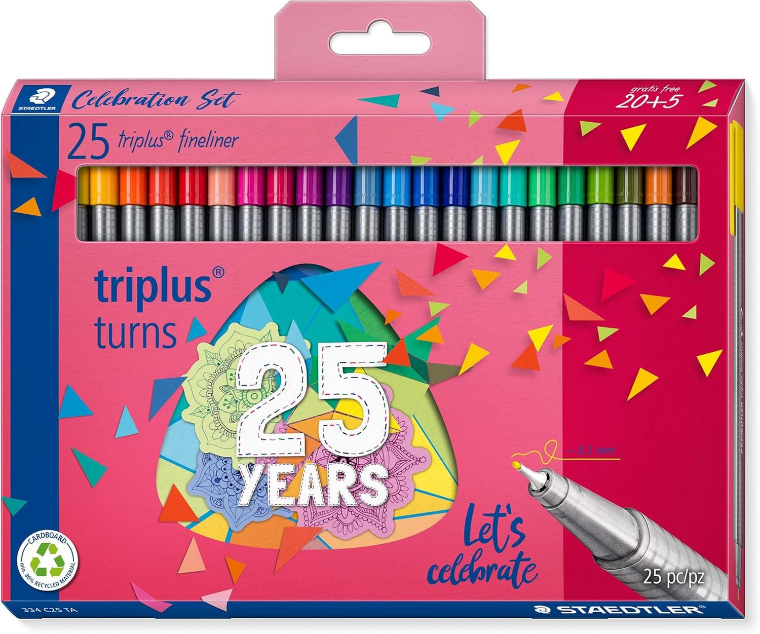 STAEDTLER 334 C25 TA Triplus Fineliner Limited Edition - Marcadores de ponta de fibra, 0,3 mm, cores sortidas (pacote de 20 5 grátis)