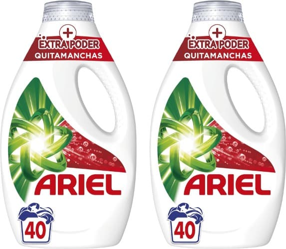 Ariel + Poder extra removedor de manchas detergente líquido para máquina de lavar roupa, 40 lavagens x 2