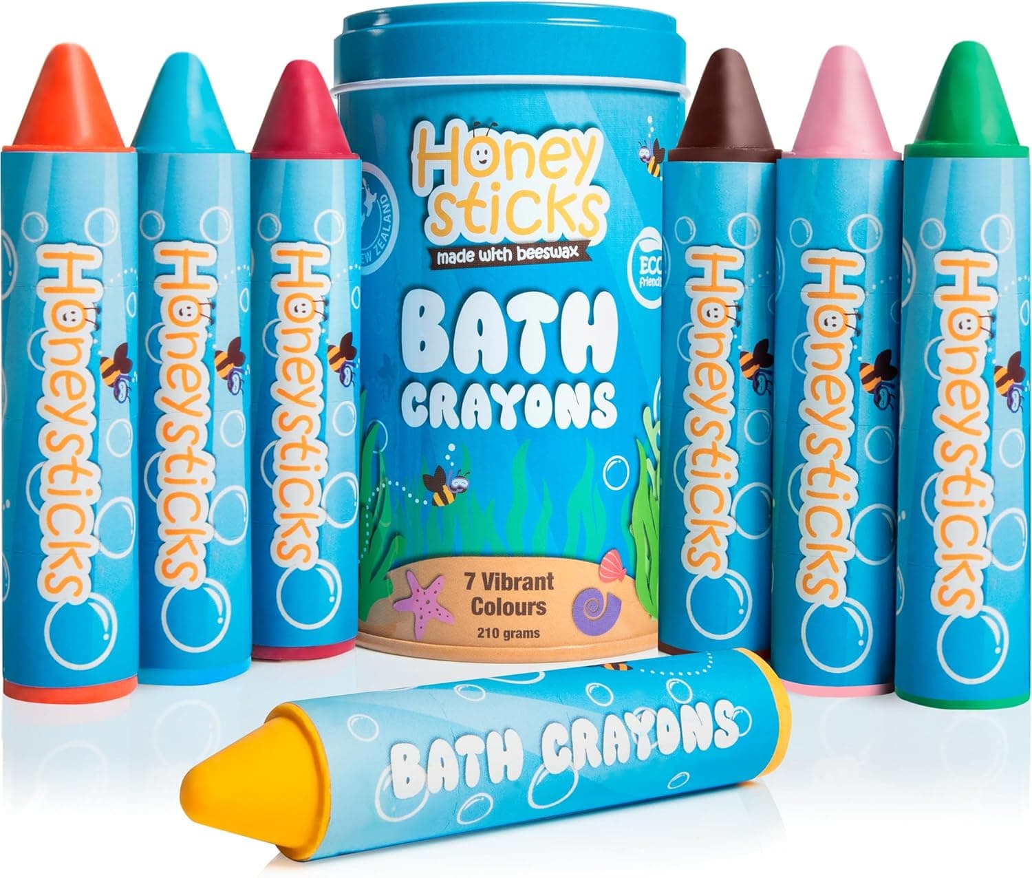 Honeysticks Crayons de banho Super Jumbo (embalagem de 7) não tóxicos, cera de abelha, para crianças dos 1 aos 3 aos 8 anos. Cores de qualidade alimentar, sem fragrância, não irritantes, excelente