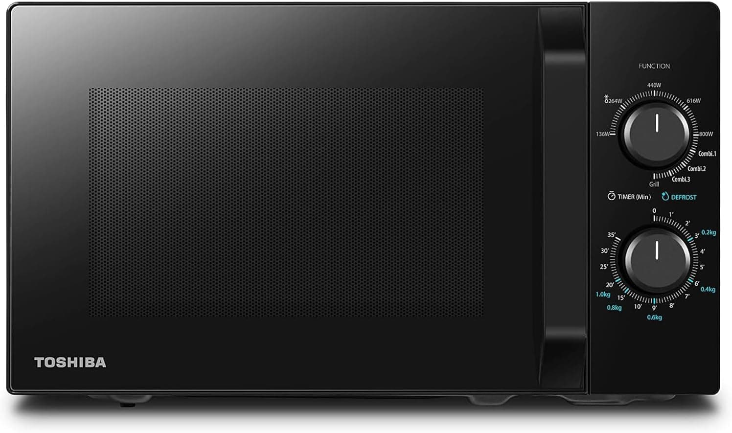 Toshiba Forno micro-ondas 20 L MW2-MG20P(BK), brilho 800W/1000W, com crispy grill e função de cozedura combinada, 9 níveis de potência, lâmpada LED, fácil descongelação, preto