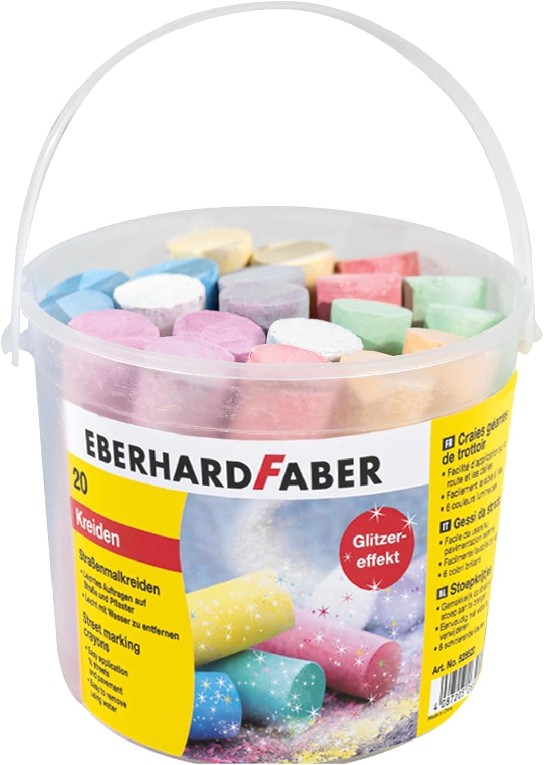 Eberhard Faber 526520 - Giz de estrada cubo de purpurina de 20, 6 cores brilhantes giz de estrada com efeito purpurina
