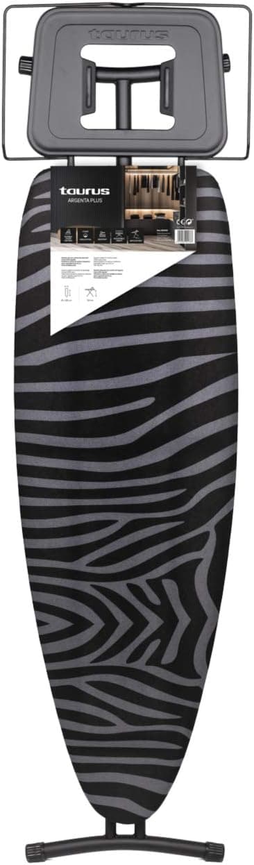 Taurus Argenta Plus - tábua de passar. 3 posições de altura ajustáveis até 93 cm. Suporte adequado para centros de engomar. Capa 100% algodão. Superfície de passar a ferro 41 x 125 cm. Cinzento.