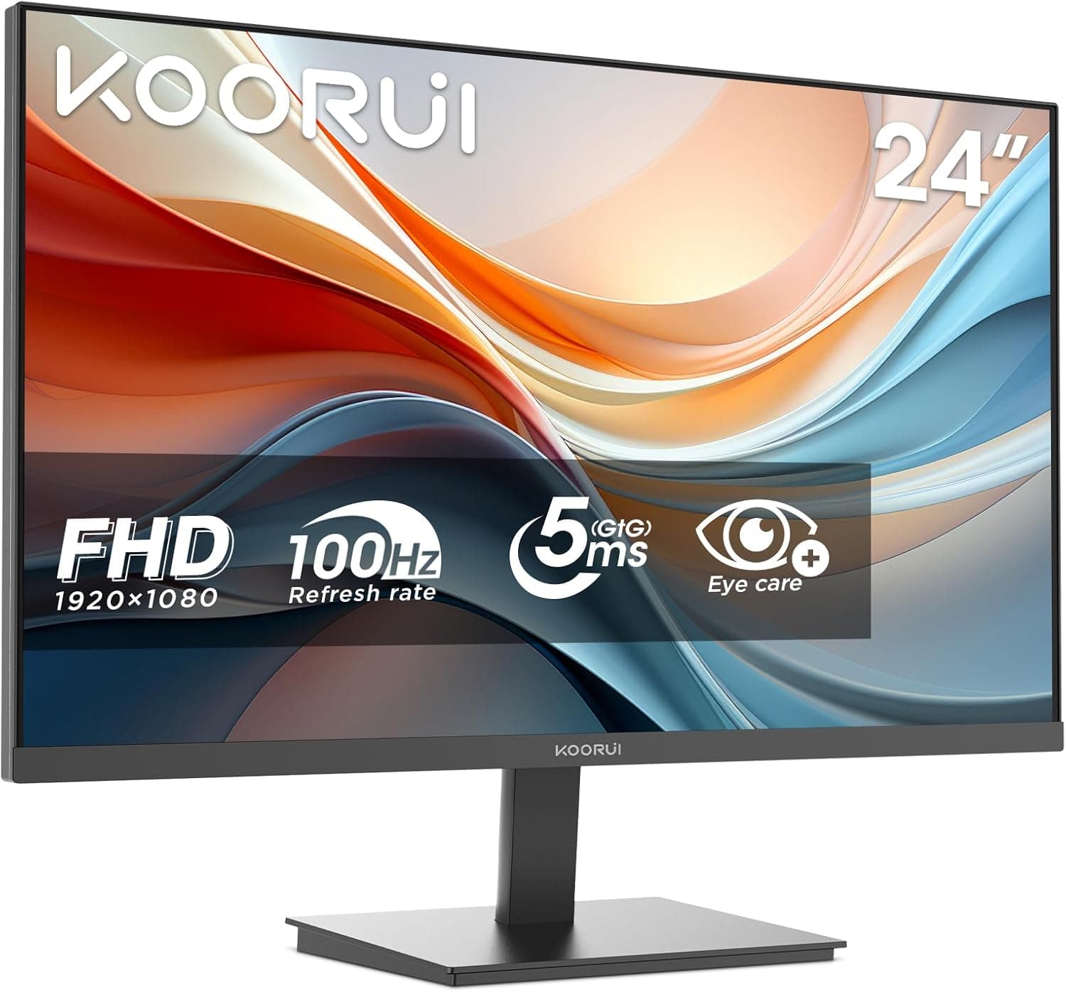 KOORUI E2412F Monitor de 24 polegadas, Full HD VA 100Hz, ecrã ultra fino e leve (1920x1080, 3000:1, 5 ms, 99% SRGB, 72% NTSC, HDMI 1,4, VGA, cuidado dos olhos, VESA 1000. 0 mm, em Colorido)