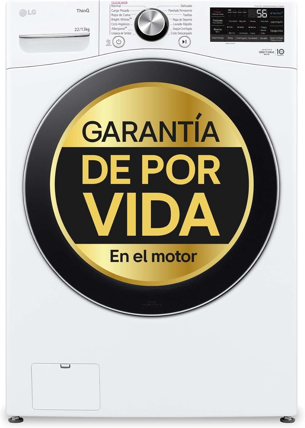 LG F0P3CYV2W Máquina de lavar inteligente, 20 kg, 1000 rpm, carregamento frontal, AI Direct Drive, TurboWash 360º, 14 programas de lavagem, classificação B, série XXL, branco