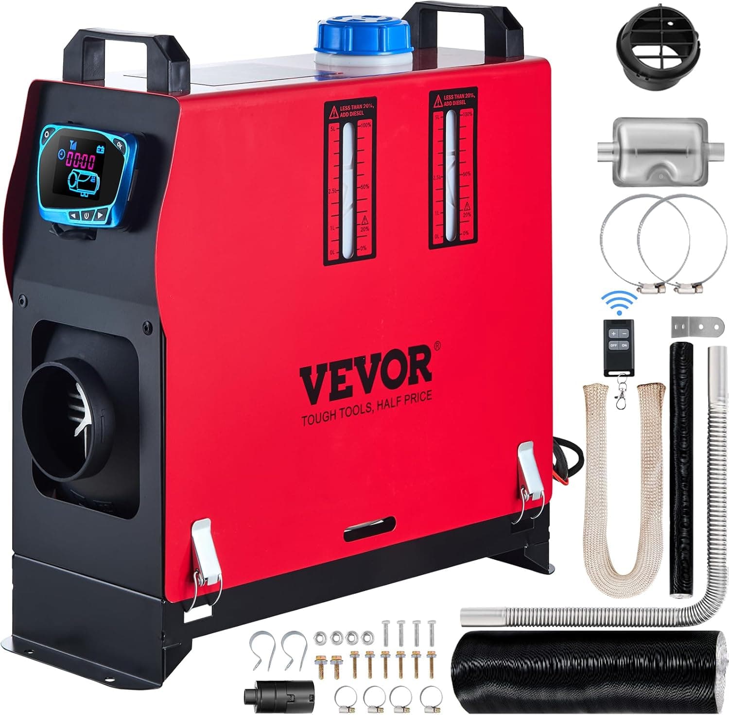 VEVOR Aquecedor de ar diesel de 8 kW para carro, 12 V, 8 kW, aquecedor de combustível independente com saída de ar (LCD azul)