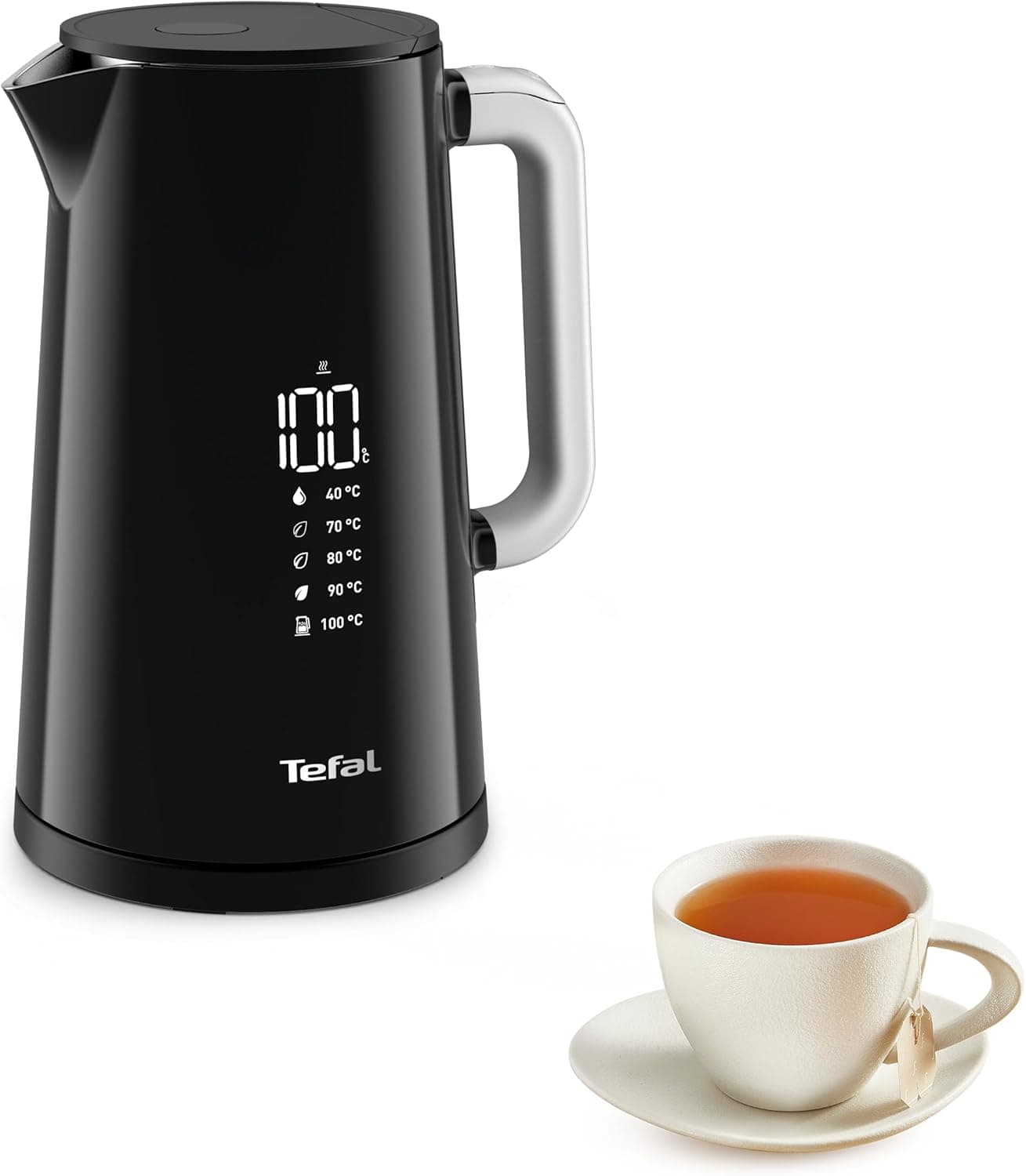 Tefal KO850810 Smart N Light, chaleira digital com ecrã digital, 5 configurações de temperatura, manutenção de calor, indicador de temperatura real, base giratória de 360 graus, preto, 1,7 l