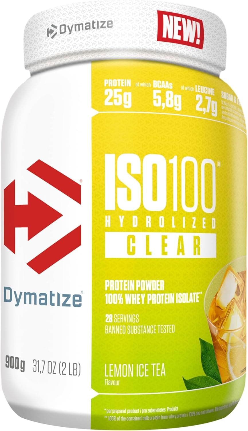 Dymatize ISO 100 Hydrolyzed Clear Lemon Ice Tea 900 g Hidrolizado de proteína de soro transparente isolado em pó