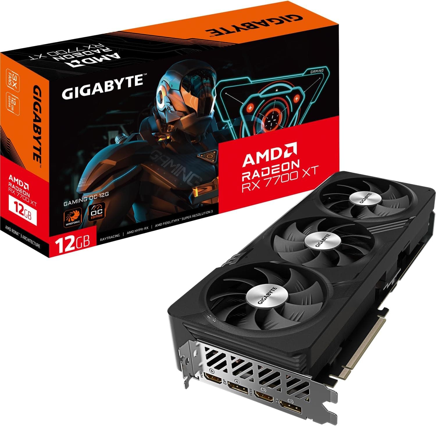 Gigabyte Radeon RX 7700 XT GAMING OC Placa gráfica de 12 GB, GDDR6 de 192 bits, sistema de refrigeração Windforce, placa traseira de metal, DP 2.1, HDMI 2.1, arquitetura AMD RDNA 3, GV-R77XTGAMING