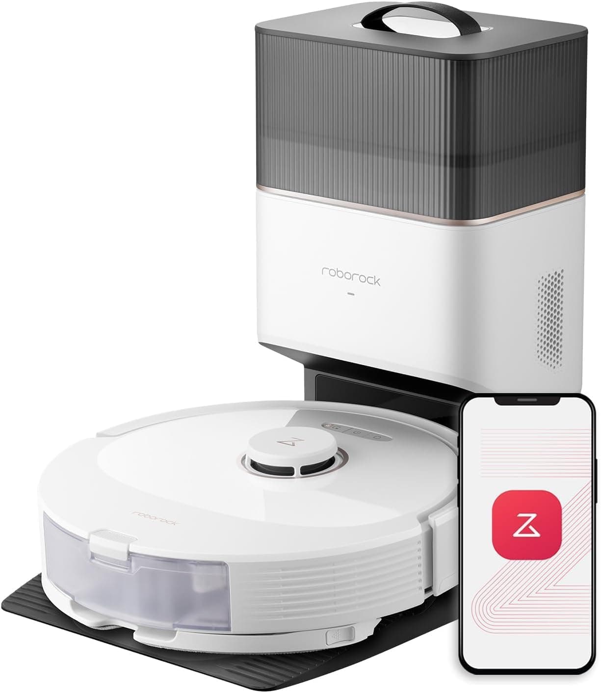 roborock Q8 MAX Robot aspirador escovas duplas, vácuo automático de sucledade, HyperForce® 5500 Pa, zonas proibidas, PreciSense® LiDAR, desenho 3D, níveis de limpeza múltiplos, aplicativo, branco