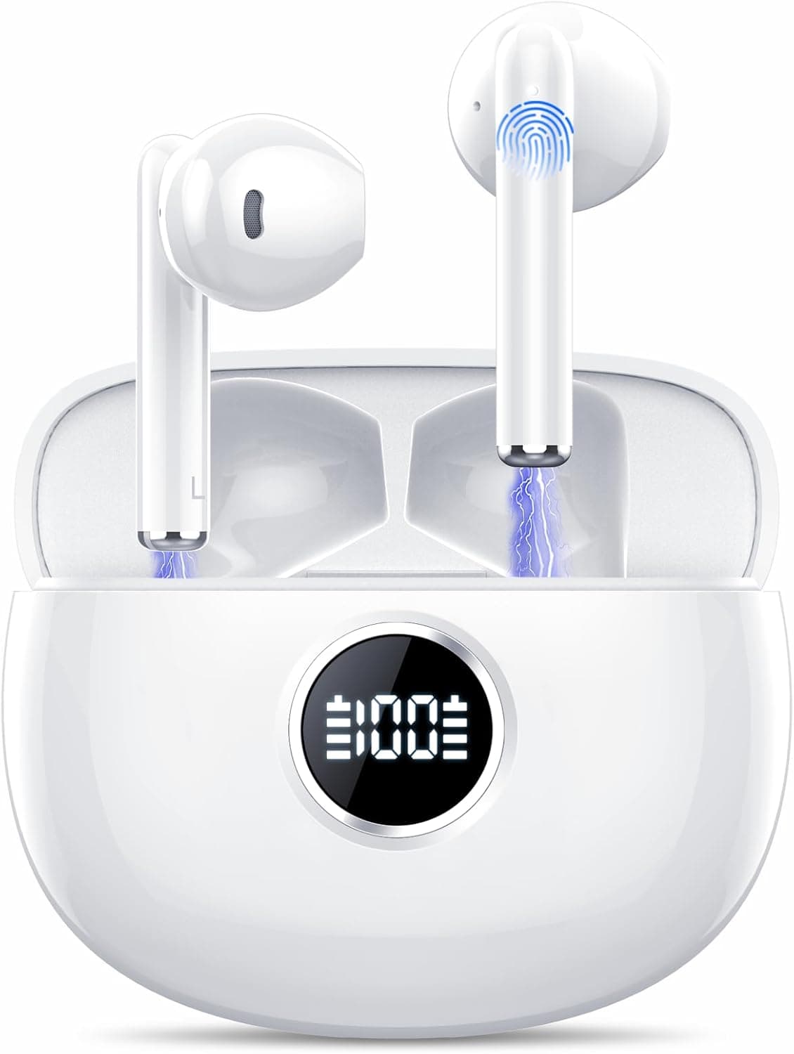 Auriculares sem fios Bluetooth, auriculares Bluetooth 5.3 com 4 HD Mic HiFi estéreo, auriculares sem fios com 50 horas, ecrã LED, carregamento rápido USB-C, IPX7 impermeável capacetes sem fios