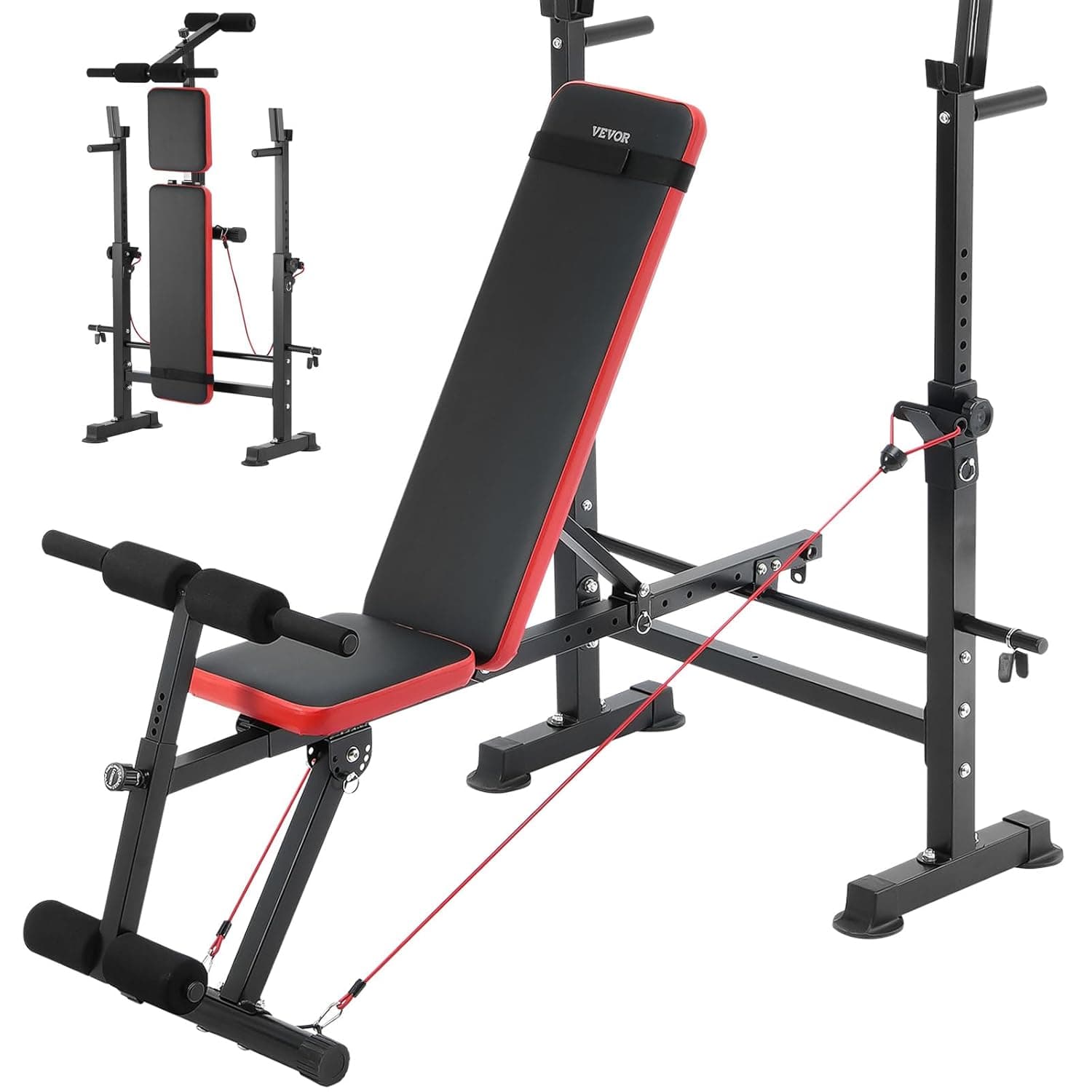 VEVOR | Banco de pesos ajustável multifuncional para treino completo, dobrável, suporte até 272 kg, cor preta