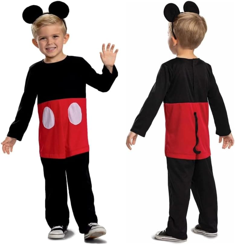 Disney Mickey - Fantasia oficial do rato Mickey - inclui disfarce e diadema com orelhas, tamanhos disponíveis XS, S - para crianças dos 3 aos 4 anos