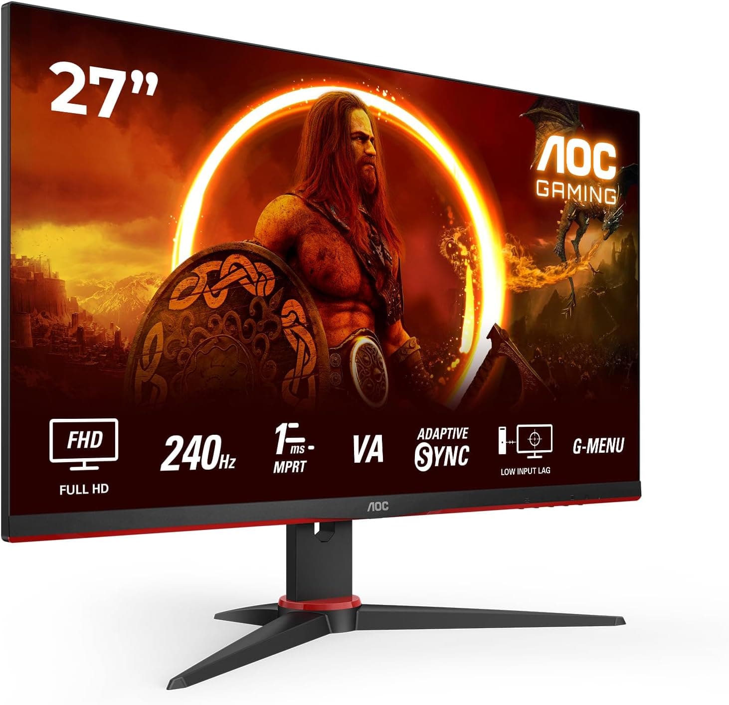 AOC Gaming 27G2ZNE Monitor Full HD de 27 polegadas, 240 Hz, MPRT de 1 ms, FreeSync Prem. 1920 x 1080, HDMI 1.4, DisplayPort 1.2 preto/vermelho, 27 polegadas FHD, suporte fixo
