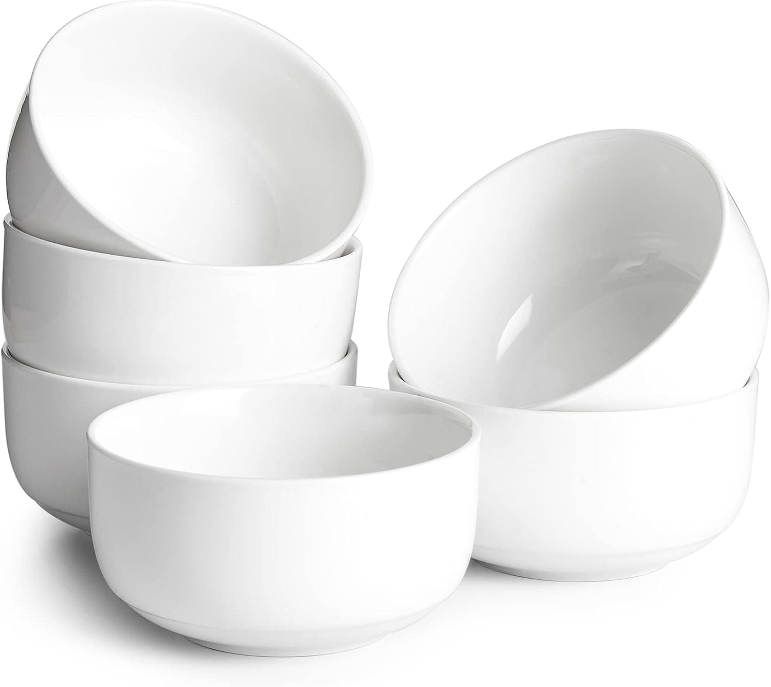 Tigelas de cereais, 650 ml/22 oz saladeiras brancas, conjunto de 6 tigelas de sopa, tigelas de cerâmica para server, sobremesa, cereais, gelado, cozinha, nack | adequado para micro-ondas, design