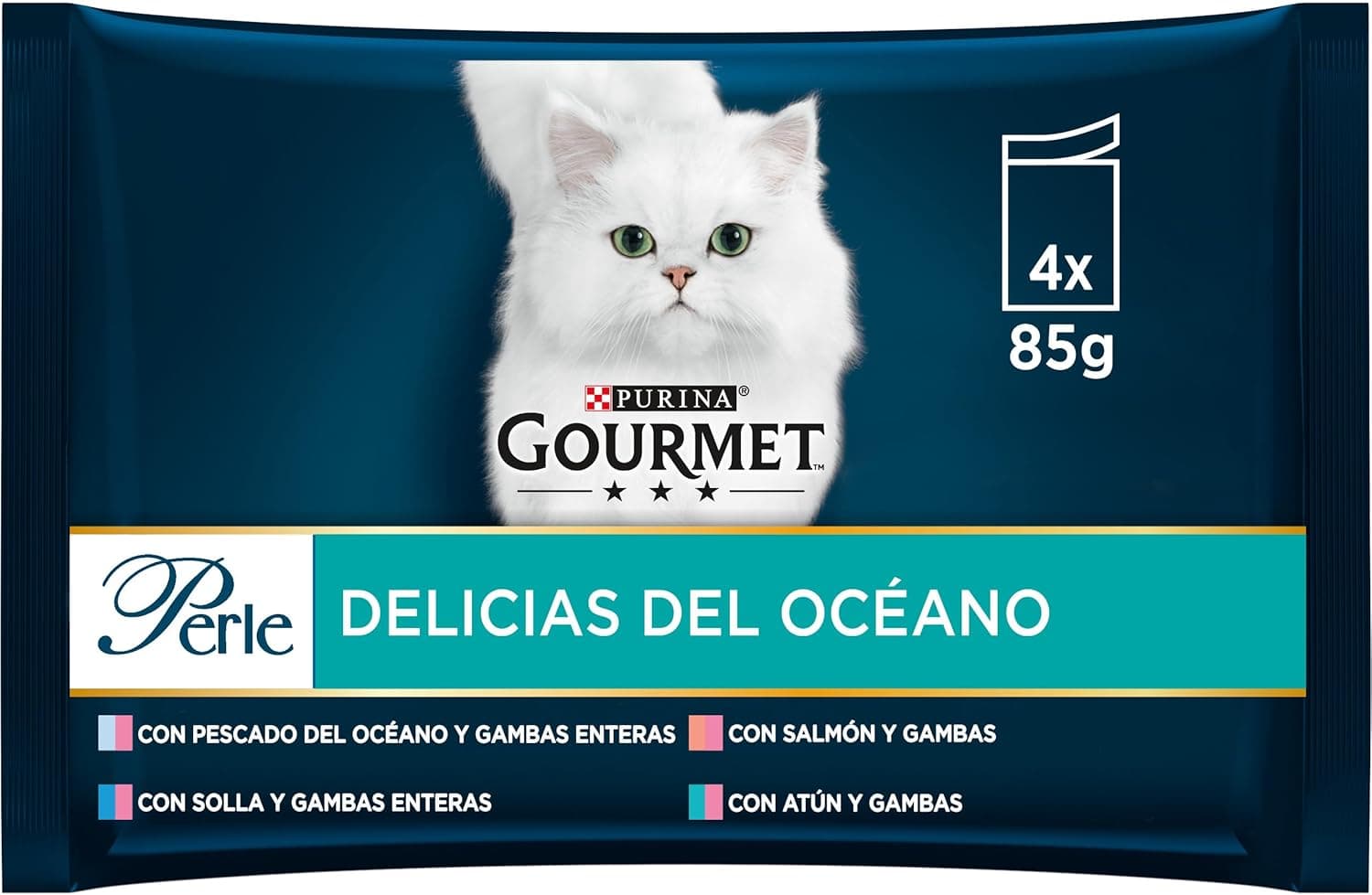 GOURMET Perle Delícias do oceano, comida húmida para gato adulto, salpicos em molho, variedade variada, 85 g x 48