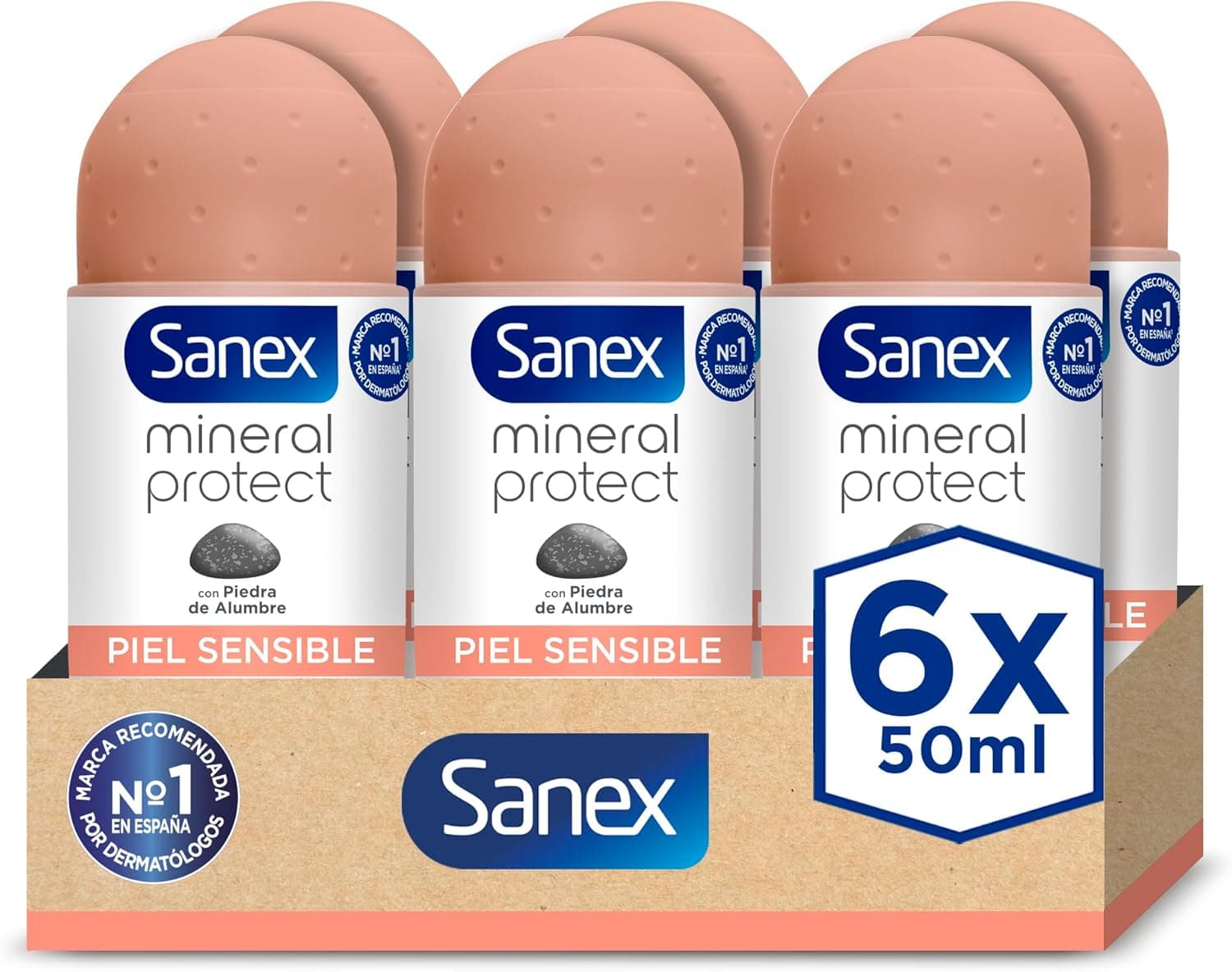 Sanex Mineral Protect | Conjunto de 6 desodorizantes roll-on para pele sensível, 50 ml cada