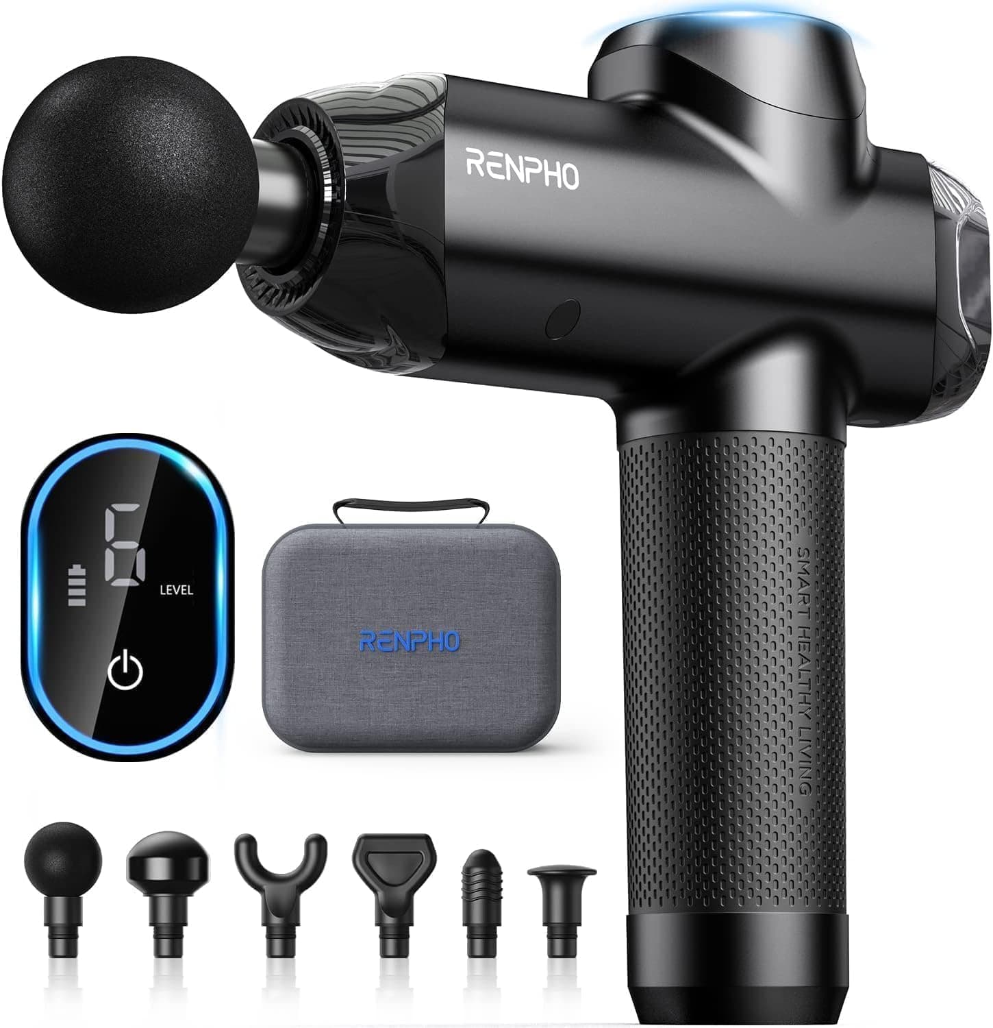 Pistola de massagem muscular, Renpho Power massajador de energia profissional, massajador de mão potente e silencioso tecido profundo, controlo táctil LCD, massajador para ombros, costas e pernas